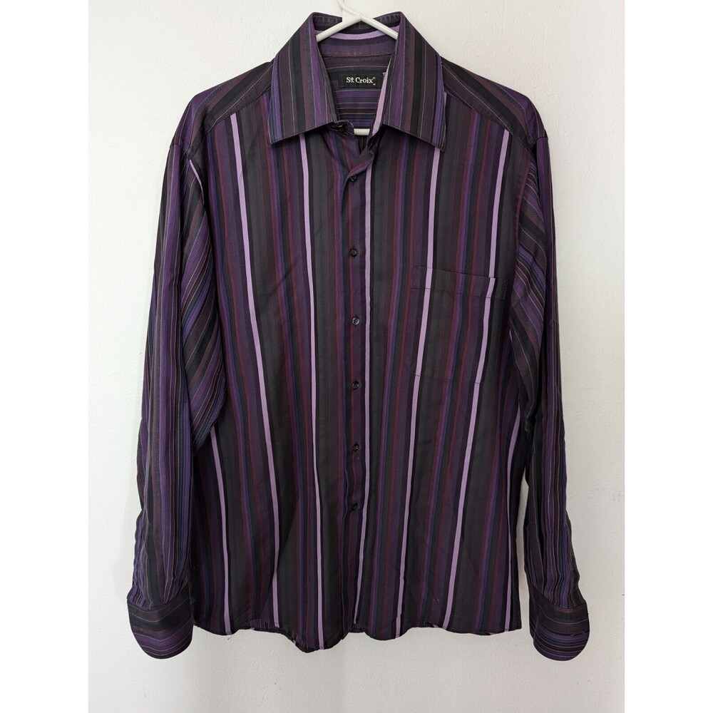 St Croix Multicolor Vertical Striped Shirt Mens Medium 100% Cotton Made in Italy